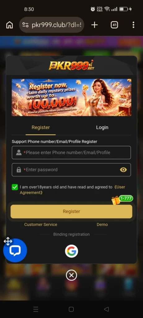 pkr999 Game registration 